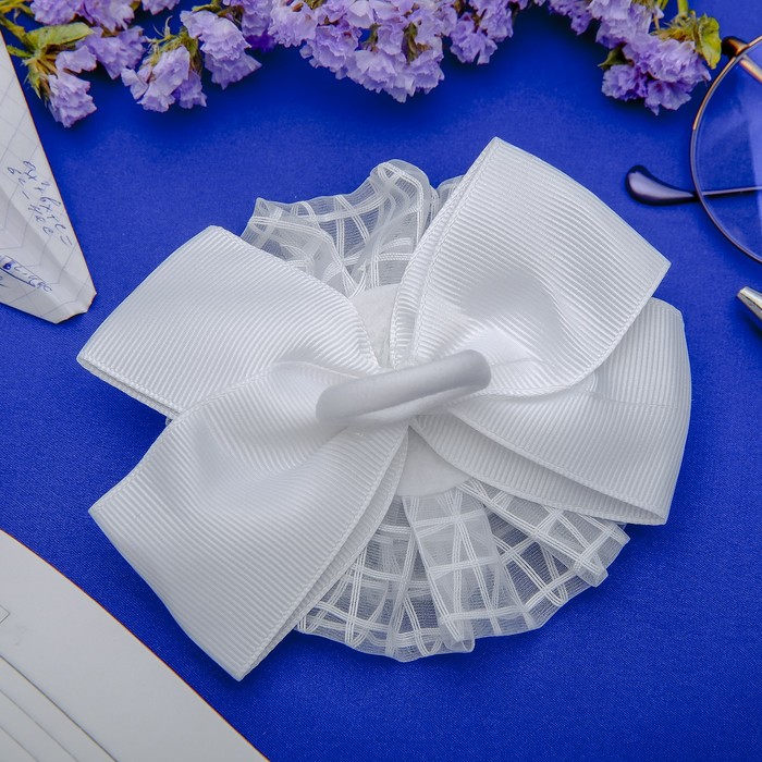 Резинка для волос бант "Школьница" 11 см, синяя лента, стразы