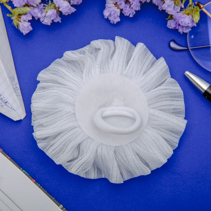 Резинка для волос бант "Школьница" 11 см, синий кант, цветок