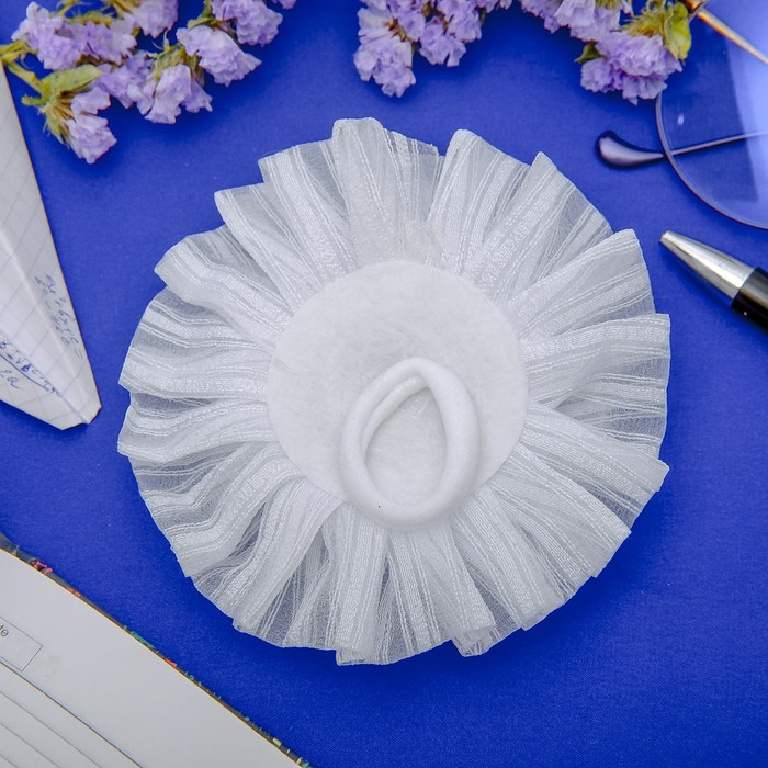 Резинка для волос бант "Школьница" 11 см, синий кант, жемчужный цветок