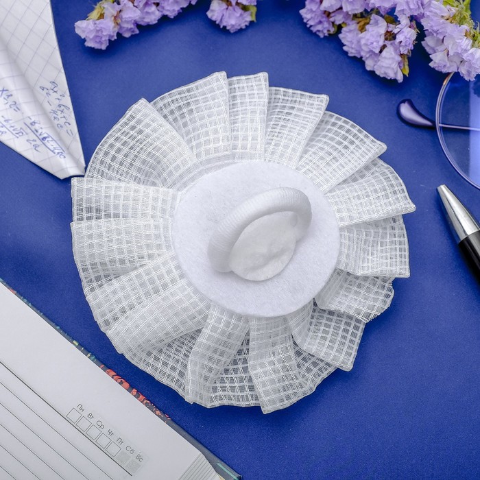 Резинка для волос бант "Школьница" 11 см, жемчужный цветок