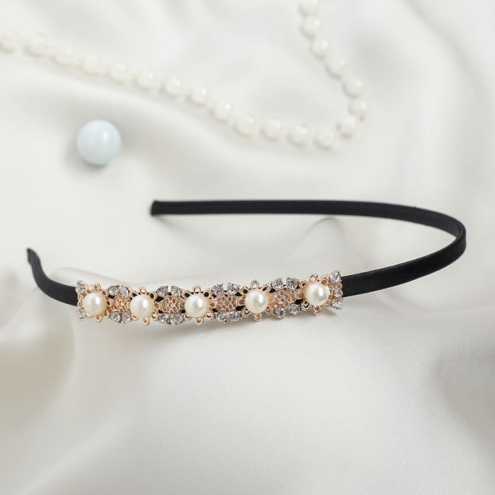 Ободок для волос " Гестия" 0,5 см васильки,жемчуг белый
