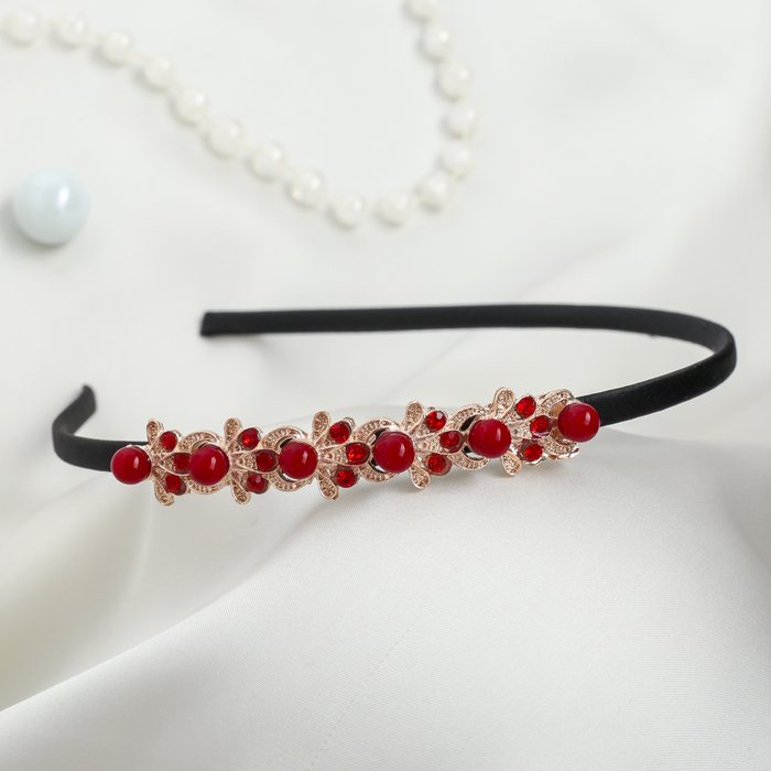 Ободок для волос " Гестия" 0,5 см волна,жемчуг красный