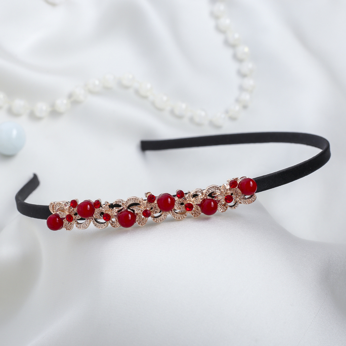 Ободок для волос " Гестия" 0,5 см бантики,жемчуг красный