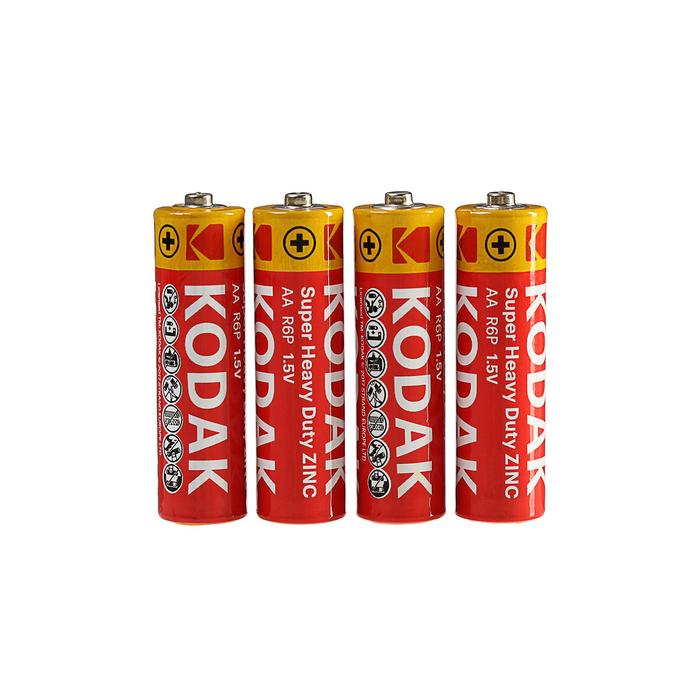 Батарейка солевая Kodak Super Heavy Duty, AA, R6-4S, 1.5В, спайка, 4 шт. батарейка солевая kodak r14 тип с спайка 2 шт