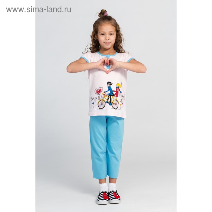 Комплект (футболка, брюки) для девочки, цвет голубой/розовый, рост 104-110 см (30)