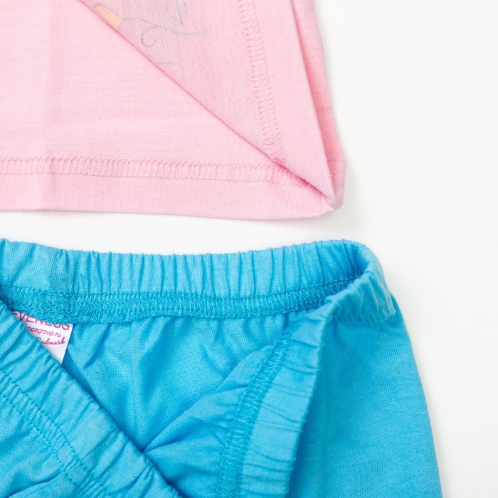 Комплект (футболка+шорты) для девочки, рост 140-146 см (40), цвет голубой/розовый