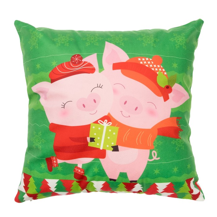 Наволочка декоративная Collorista "Новогодний подарок" 40х40 см, велюр, 100% п/э