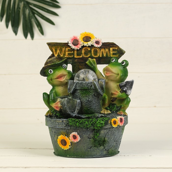 Фонтан "Добро пожаловать с лягушками" 14х18х25 см (с подсветкой)