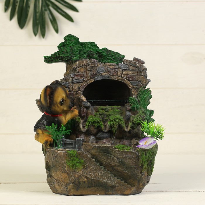 Фонтан "Щенок у водопада" 14х17,5х25 см (с подсветкой)