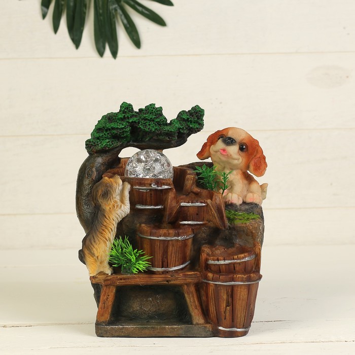 Фонтан "Собака и щенок" 14х17,5х25 см (с подсветкой)