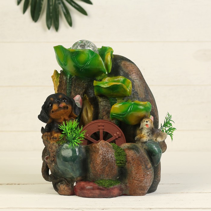 Фонтан "Собачки в кувшинках" 16х19х27 см (с подсветкой)