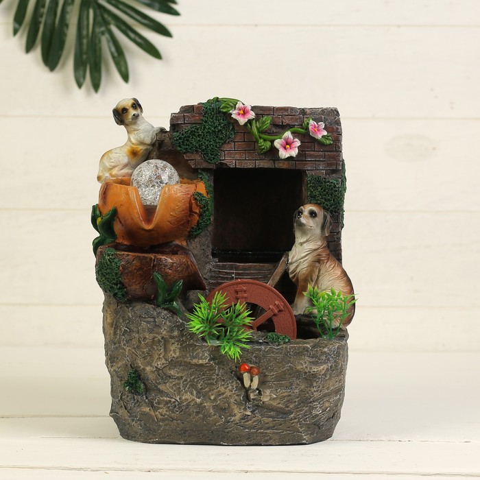 Фонтан "Собачки у водопада" 16х19х27 см (с подсветкой)