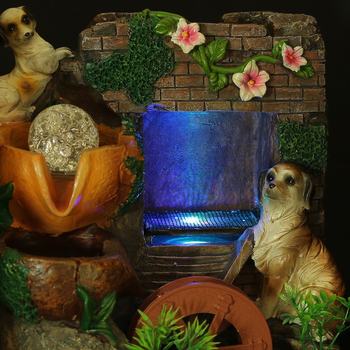 Фонтан "Собачки у водопада" 16х19х27 см (с подсветкой)