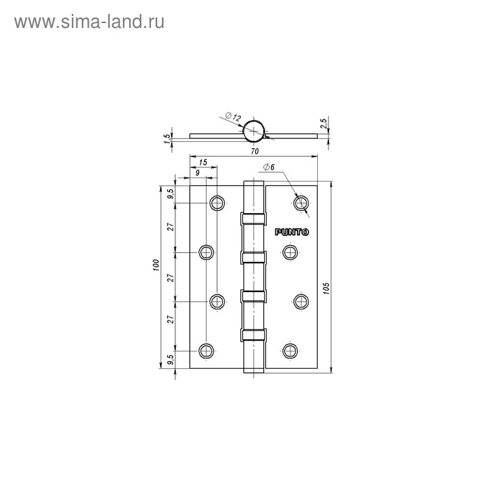 фото Петля универсальная punto 4b ac, 100х70х2.5 мм, цвет медь, 1 шт.