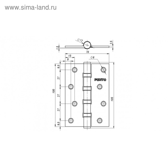 фото Петля универсальная punto 4b cp, 100х70х2.5 мм, цвет хром, 1 шт.