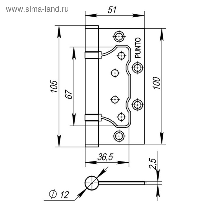 фото Петля универсальная punto 200-2b ac, 100x2.5 мм, без врезки, цвет медь, 1 шт.