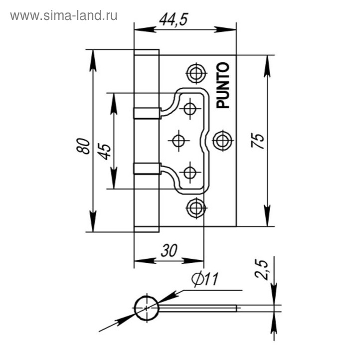 фото Петля универсальная punto 200-2b cf, 75x2.5 мм, без врезки, цвет кофе, 1 шт.