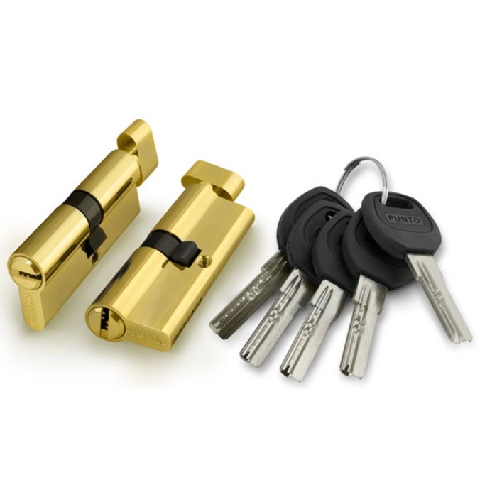 Цилиндровый механизм Punto A202/90 PB, с вертушкой, 40х10х40 мм, 5 ключей, цвет латунь