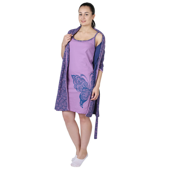 Комплект женский (халат, сорочка) Бабочка цвет фиолетовый, р-р 48