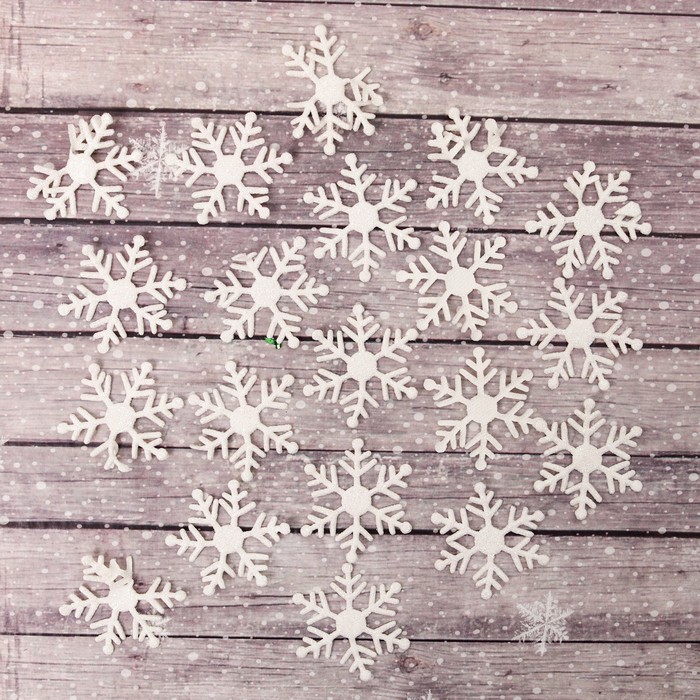 Декор для творчества "Снежинка с блестками" размер 1 шт 3 см, набор 20 шт