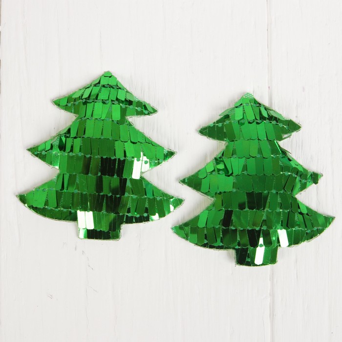 Декор для творчества "Елочка с пайетками" размер 1 шт 6,5*6 см, набор 2 шт, цвет зеленый