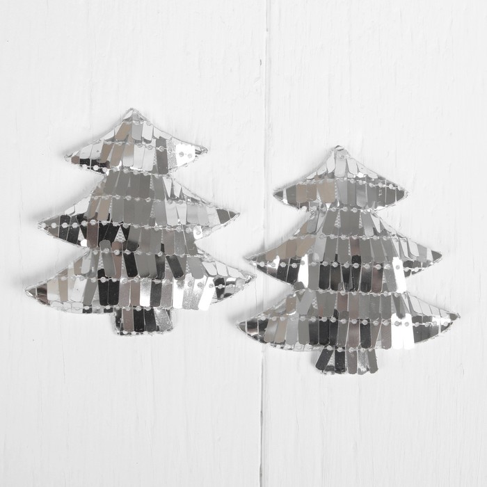 Декор для творчества "Елочка с пайетками" размер 1 шт 6,5*6 см, набор 2 шт, цвет серебрянный