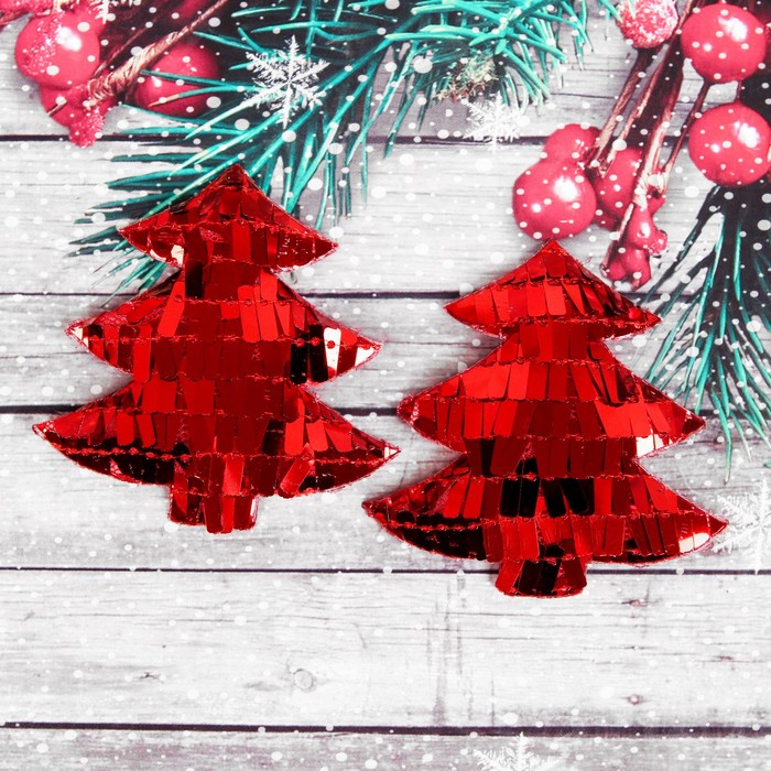 Декор для творчества "Елочка с пайетками" размер 1 шт 6,5*6 см, набор 2 шт, цвет красный