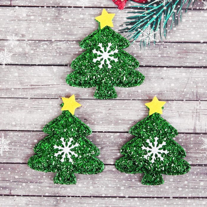 Декор для творчества "Елочка со звездой" размер 1 шт 6,5 см, набор 3 шт