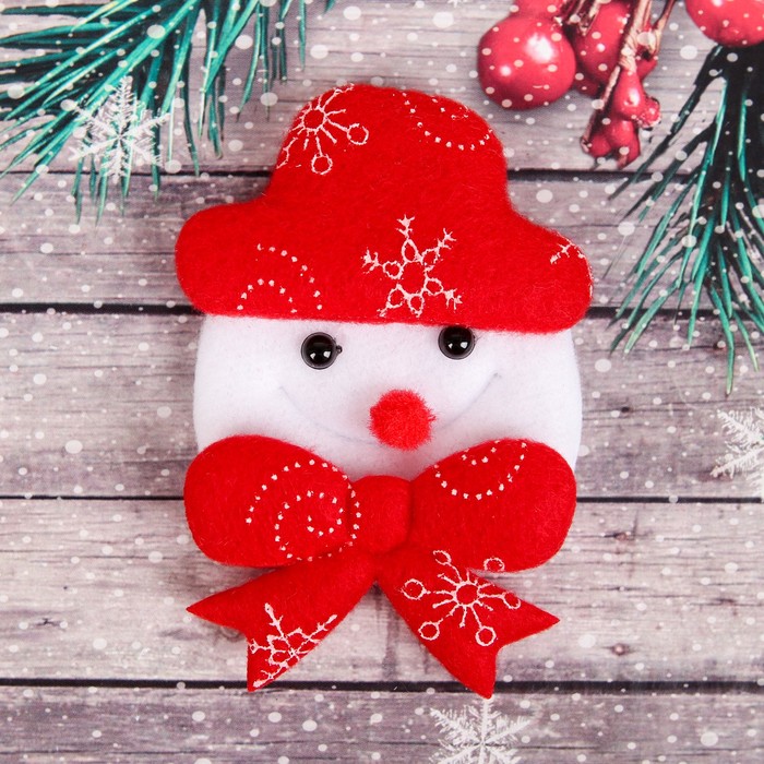 Декор для творчества "Снеговик с бантиком" размер 1 шт 10*6,5 см