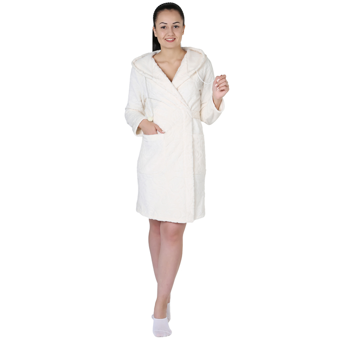 Халат женский запашной Котик цвет молочный, р-р 46