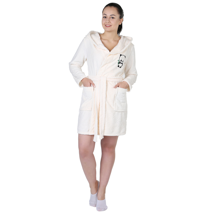 Халат женский запашной Панда цвет молочный, р-р 48