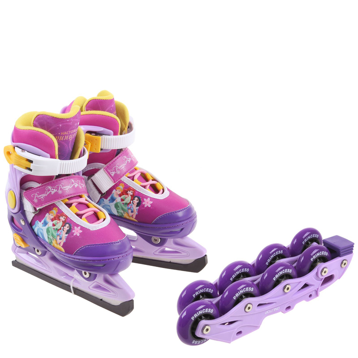 Коньки ледовые, детские "Принцессы" с роликовой платформой ABEC-7, размер 33-36 в пакете
