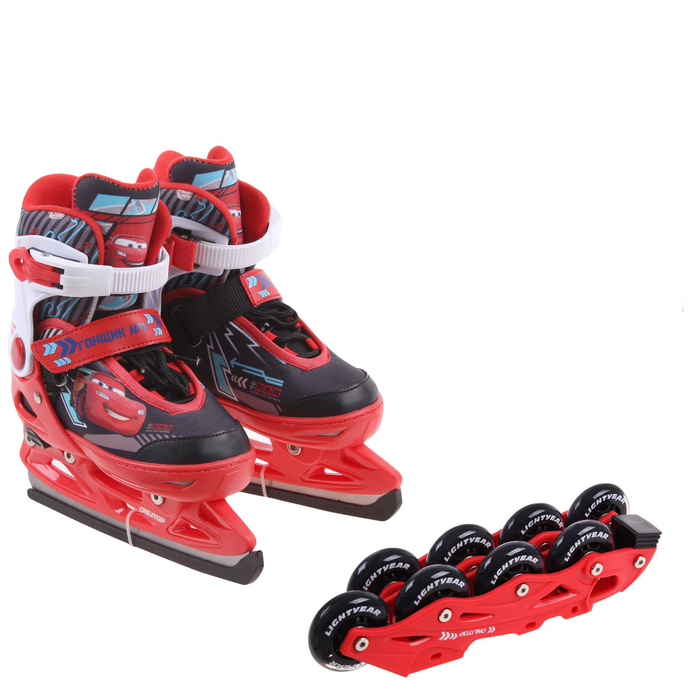 Коньки ледовые, детские"Тачки" с роликовой платформой ABEC-7, размер 33-36 в пакете