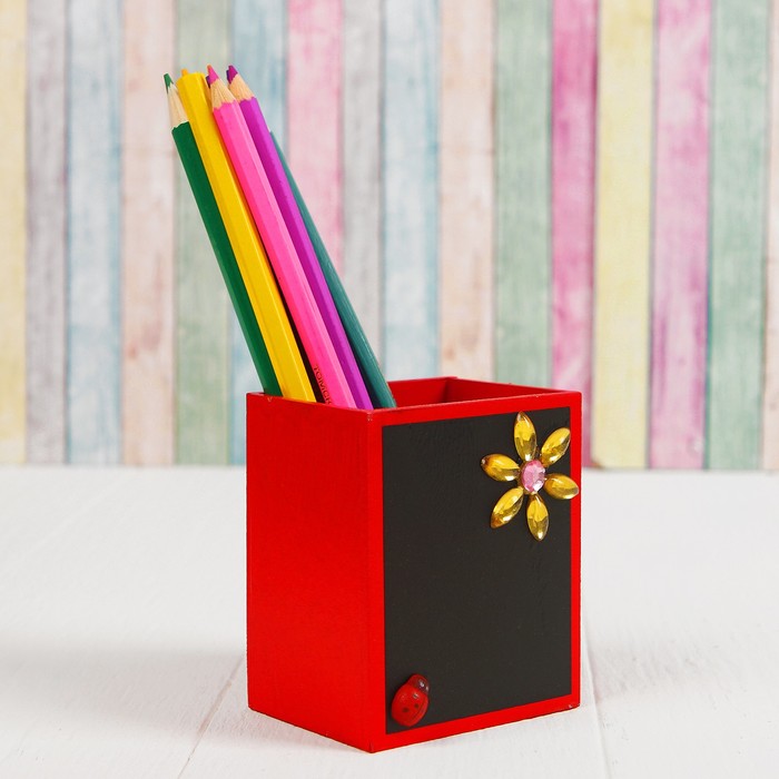 Карандашница "Божья коровка", с поверхностью под запись, МИКС