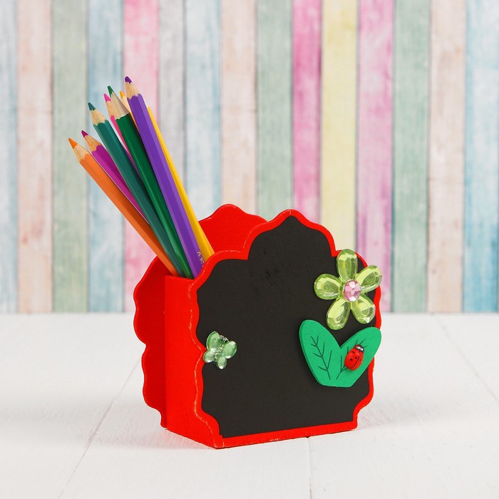 Карандашница "Цветочек", с поверхностью под запись, МИКС