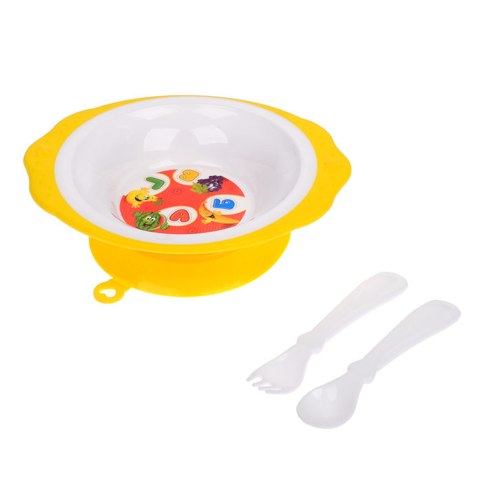 Набор детской посуды «Алфавит», 3 предмета: тарелка на присоске 250 мл, ложка, вилка, от 5 мес.