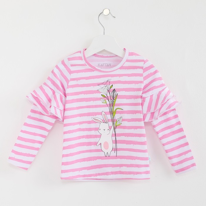 Футболка "Зайчик с цветами",полоса, р-р 32 (110-116см) 5-6л., 100% хлопок
