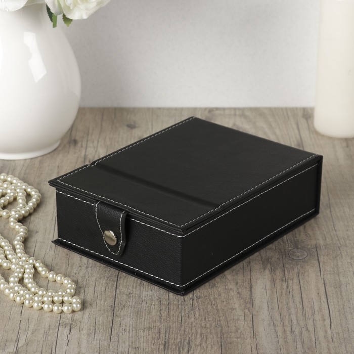 Шкатулка кожзам для украшений "Чёрная" LED белый свет usb в компл. 6,5х21х15,5 см