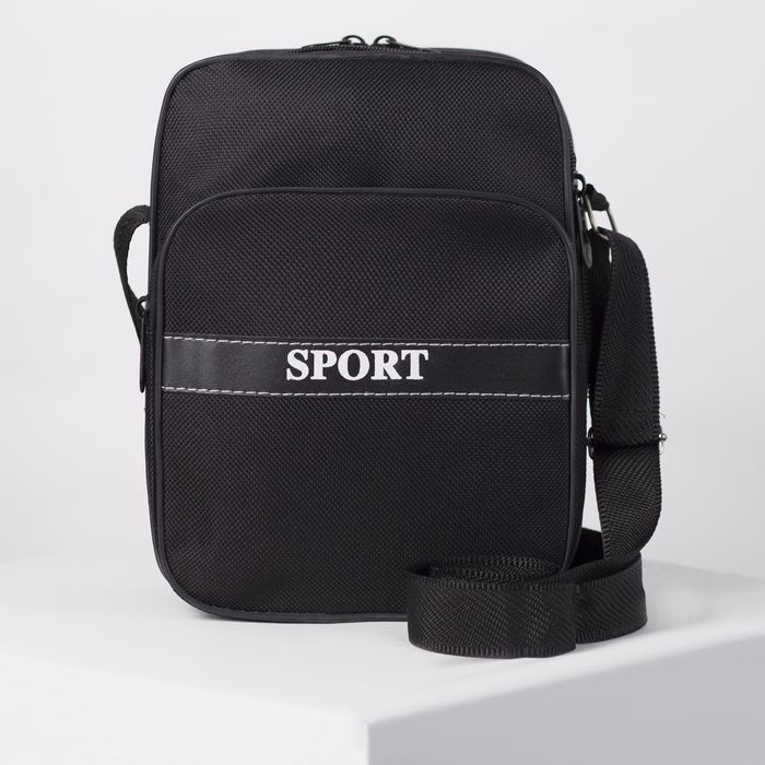 Планшет мужской "Классик", 2 отдела на молниях, наружный карман, регулируемый ремень, цвет чёрный