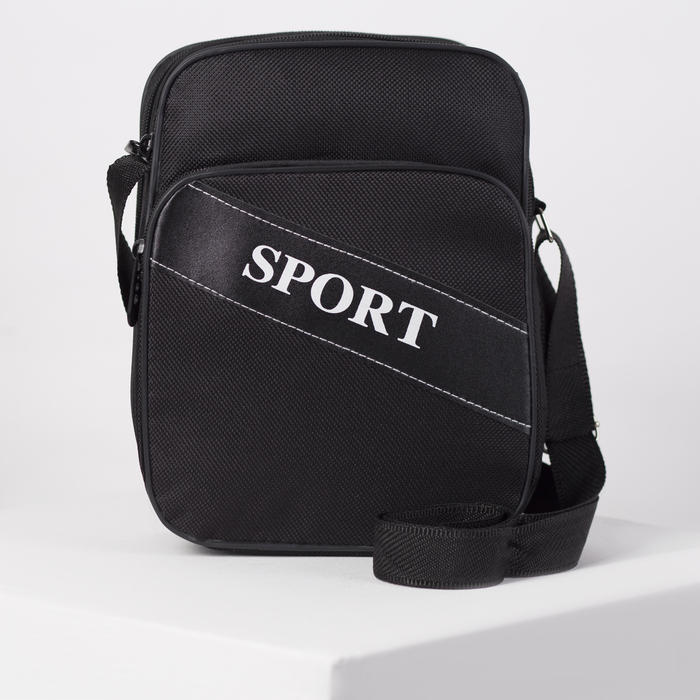 Планшет мужской "Классик", 2 отдела на молниях, наружный карман, регулируемый ремень, цвет чёрный