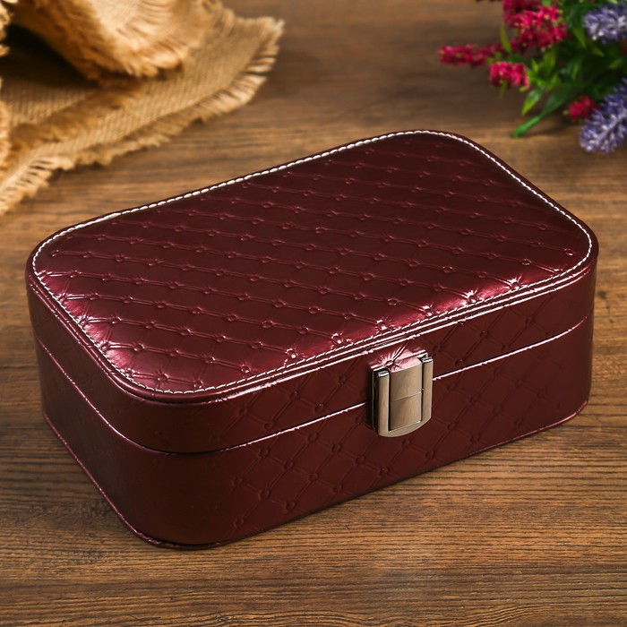 Шкатулка кожзам под часы 1 отделение и бижутерию "Стёганная" бордо 7х20,5х14 см