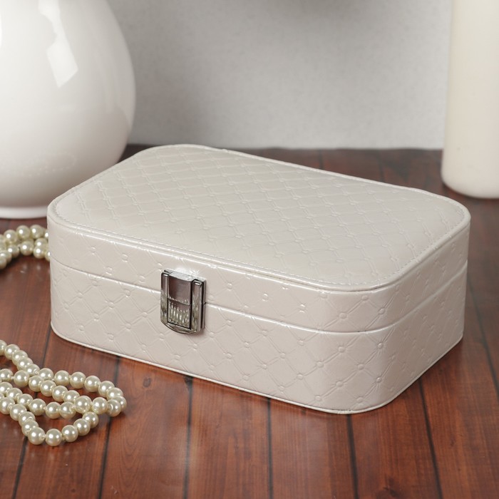 Шкатулка кожзам под часы 1 отделение и бижутерию "Стёганная" белоснежная 7х20,5х14 см