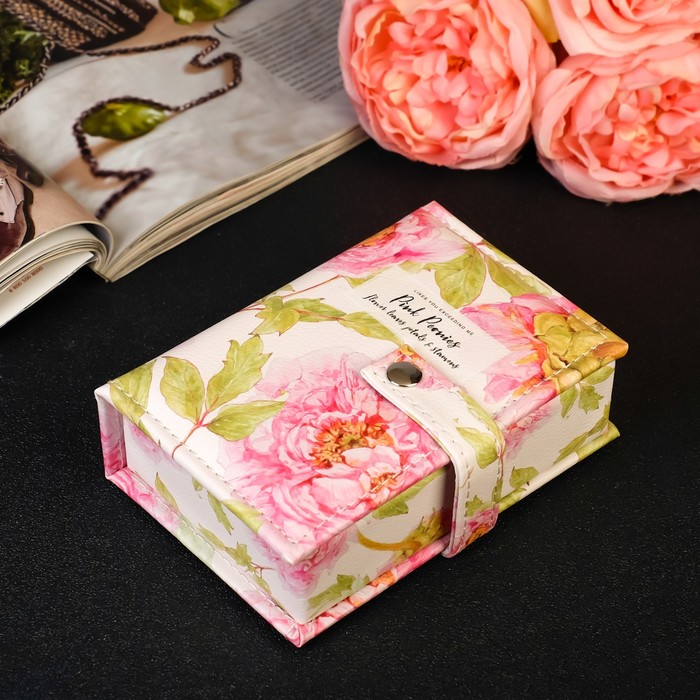 Шкатулка кожзам для украшений "Королевский розовый пион" 4,5х15,5х10,5 см
