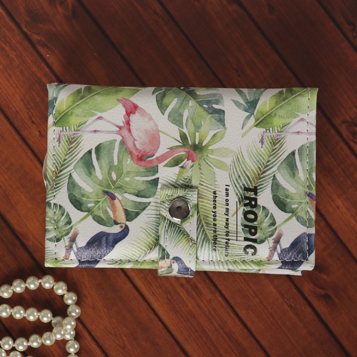 Шкатулка кожзам для украшений "Фламинго и тукан в джунглях" 4,5х15,5х10,5 см