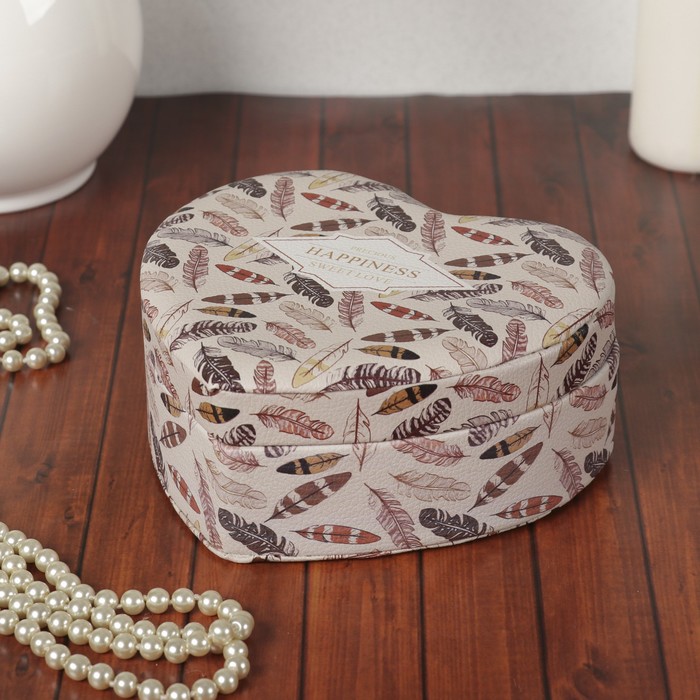 Шкатулка кожзам для украшений "Пёрышки" 7,3х17,5х16 см