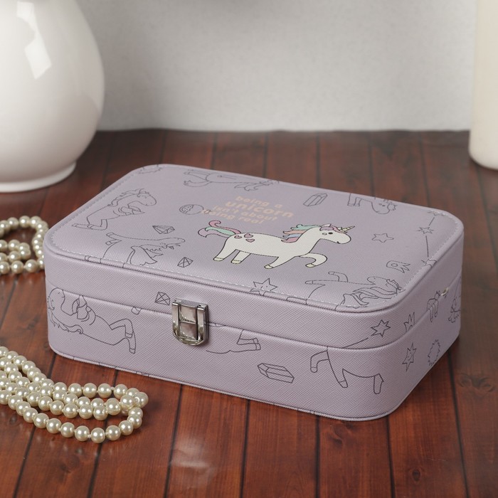 Шкатулка кожзам под часы 1 отделение и бижутерию "Единорожек" 7х22,5х14,5 см