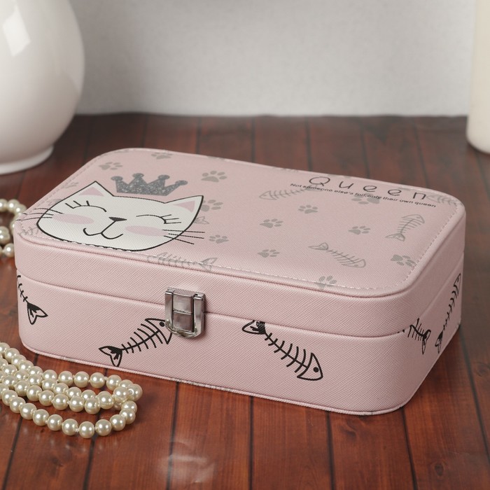 Шкатулка кожзам под часы 1 отделение и бижутерию "Королева-кошка" 7х22,5х14,5 см