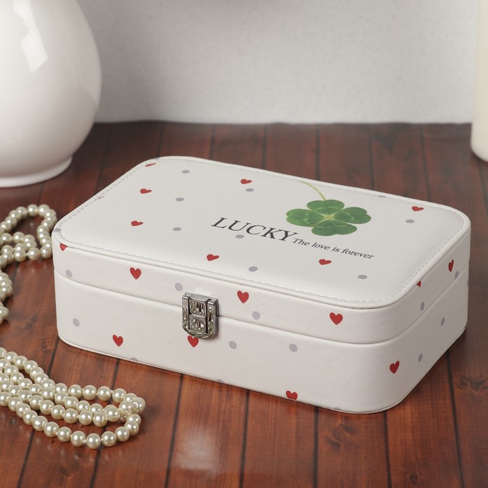 Шкатулка кожзам под часы 1 отделение и бижутерию "Счастливый клевер" 7х22,5х14,5 см