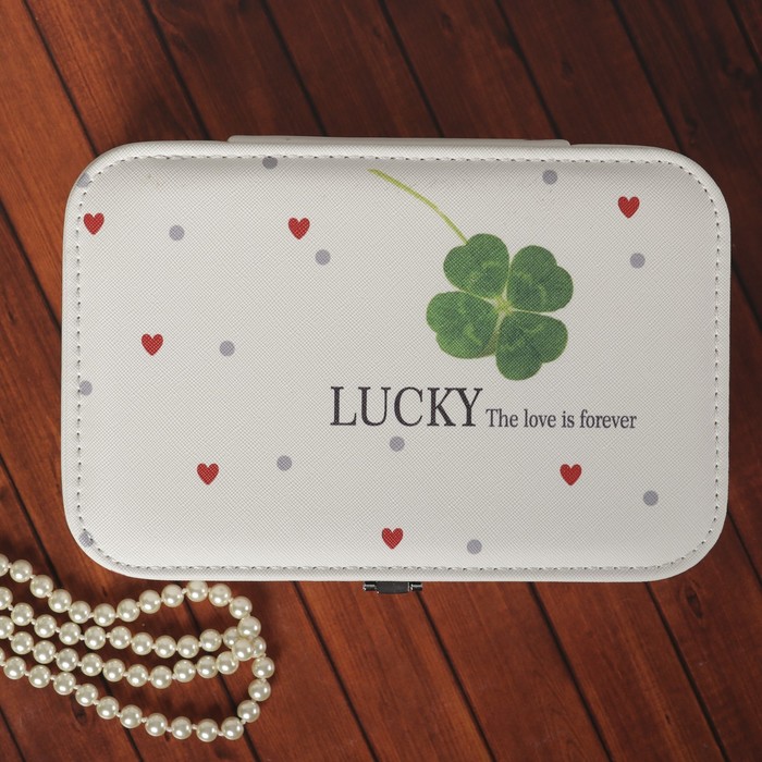 Шкатулка кожзам под часы 1 отделение и бижутерию "Счастливый клевер" 7х22,5х14,5 см