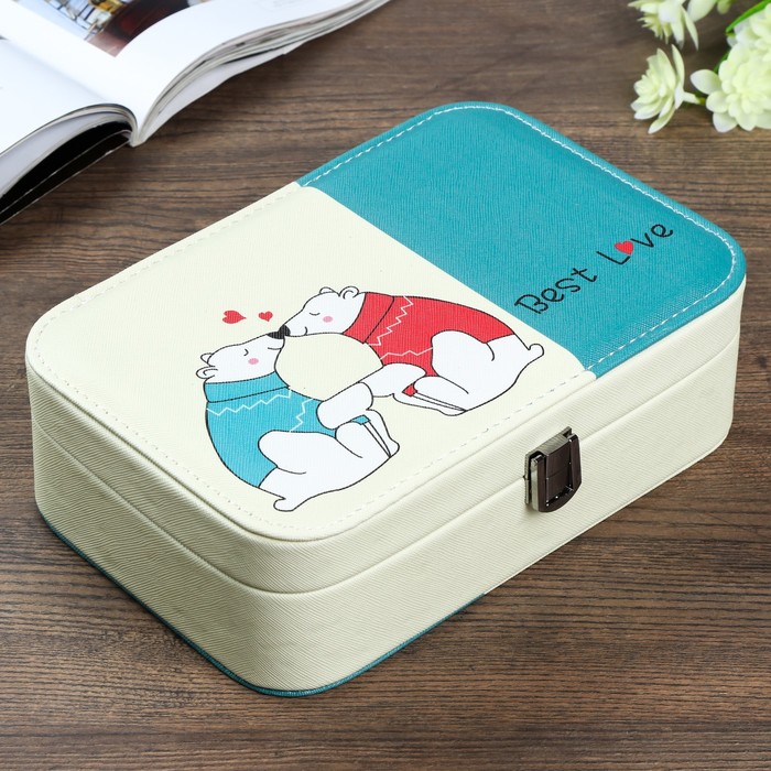 Шкатулка кожзам под часы 1 отделение и бижутерию "Влюблённые мишки" 7х22,5х14,5 см